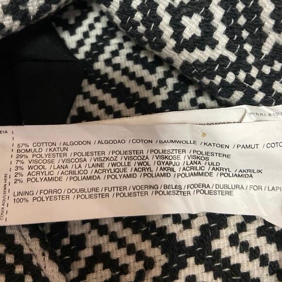 Mango Black White Aztec Argyle Print Slit High Waisted Mini Pencil Skirt Size 8 - Picture 5 of 5